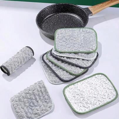 1pc New Double-Sided Silver Wire Dishcloth, Thick Household Kitchen Cleaning Brush, Pot Scrubber