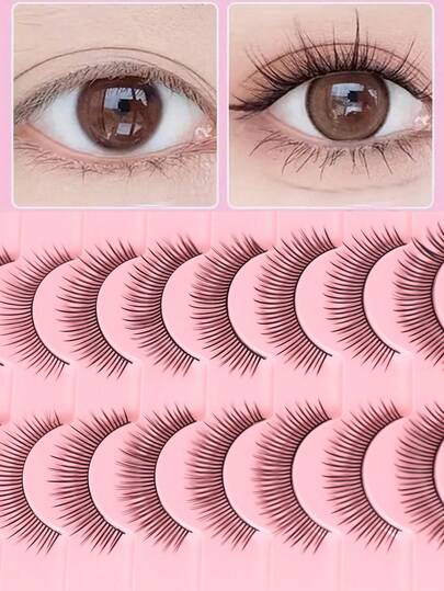 10 Pairs Natural Faux Mink Eyelashes, Lightweight & Soft, Cartoon Style, Reusable, Suitable For Beginners, Natural Makeup, Parties, Holidays (Christmas, Halloween, Valentine's Day, Mother's Day), Gift For Women