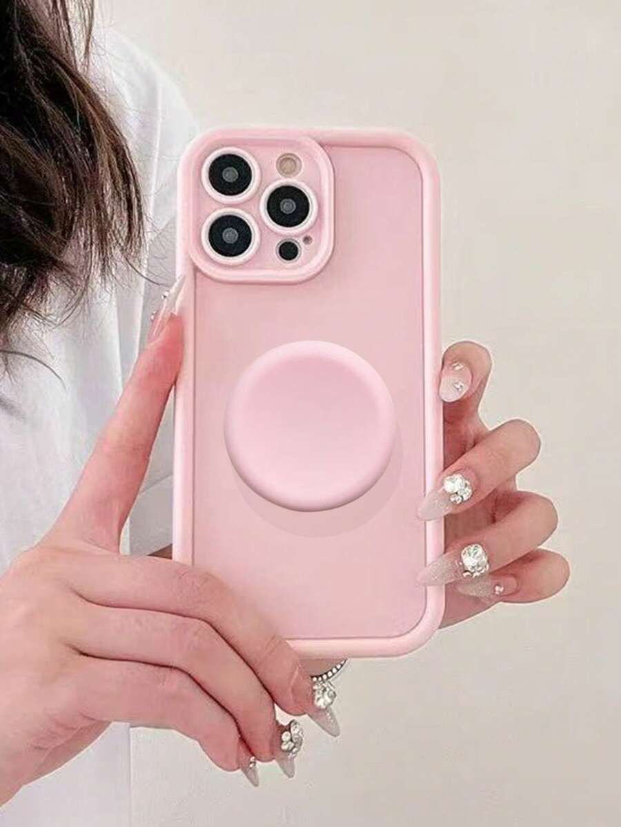 粉色支架砂岩手机壳，兼容苹果17 Pro Max/16/15/14/13/12/11，防摔保护套 - 粉色 - 查看 1