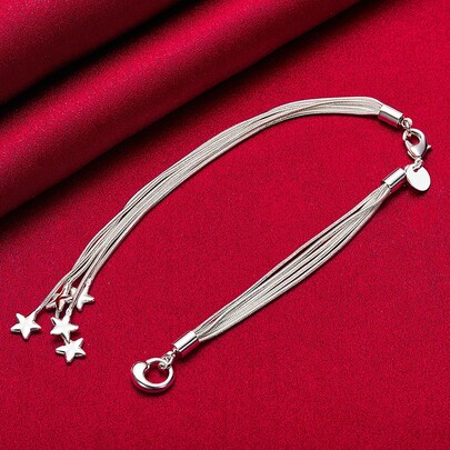 Pulsera de plata de ley 925 con colgante de estrella de mar de cinco cadenas de serpiente, joyería de moda, glamour, boda y compromiso para mujer
