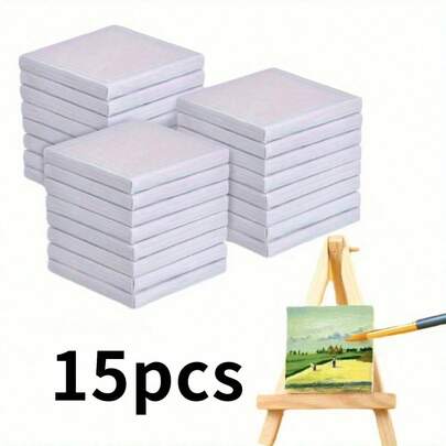 15pcs/10pcs 3 Inch X 3 Inch Mini Stretched White Canvas, Brand New Unused, Suitable For Painting And Crafts, Great For Beginners And Art Projects, Canvas Material, Handcraft Supplies, Minimalist Design, Smooth Texture
