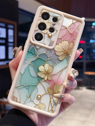 1pc Floral Pattern Printed Phone Case With Camera Hole Design, Shock-Proof, Thick, Milky White Color, Compatible With Android Smartphones Like Galaxy A55/A15/S21,S22,S23 FE,S24 Plus,25 Ultra, /, SMART 8 Pro, Honor, One Plus