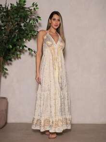 Elegant White Long Dress For Women In  Printed Silk - Fluorescent White - View 1
