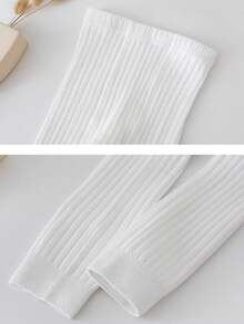 1pc Striped Cropped Leggings, Snug Fit, Suitable For Layering Under Skirts - White - View 4
