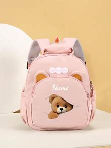 Customizable Backpack With Headphone Zipper And Bear Pattern, Personalized With Your Name Or Holiday Info. Suitable For School, Dance Class, And Travel. Great As Birthday Gift, Souvenir Bag, Christmas Or New Year Gift. Zipper Direction Random. - Multicolor - View 11