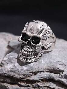 1 件哥特式骷髅戒指，深色风格男士配饰，复古朋克风格，适合万圣节和男女通用 - 裂紋骷髏頭 - 查看 1