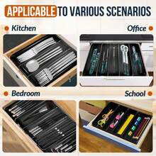 Silverware Organizer, Adjustable &Amp; Expandable Utensil Tray For Kitchen Cutlery Storage, Spoons Forks Knives Holder Storage Dividers, Multipurpose Silverware Drawer Organizer For Dining Table - Black - Màu A - Xem 7