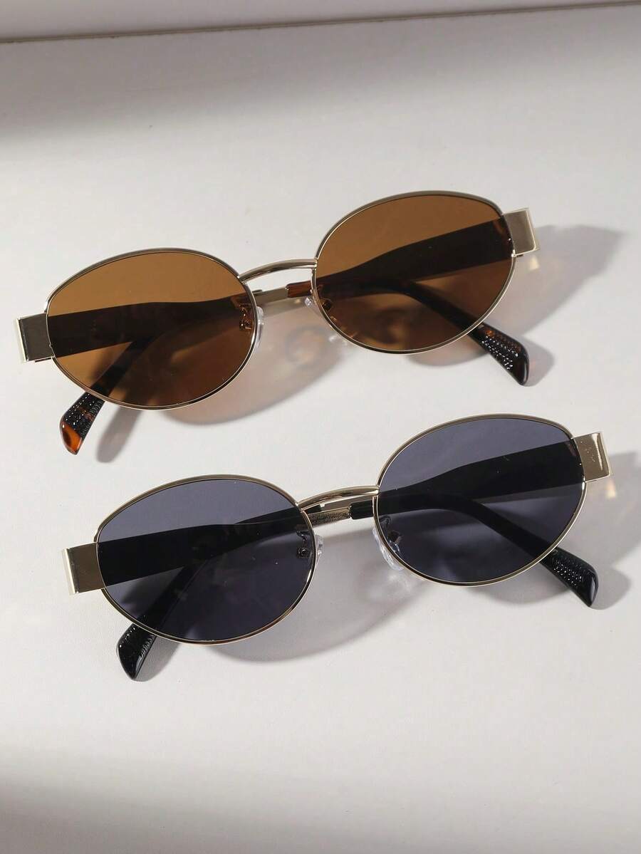 2pcs Women's Retro Small Oval Frame Stylish Eyeglasses, Suitable For Daily Wear, Elegant And Generous (Eyeglass Cloth Not Included) - Multicolor - View 1