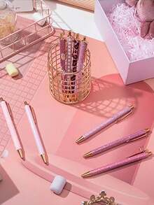 6pcs/Set Elegant Women's Ballpoint Pens, Cute Shiny Ballpoint Pens, Exquisite Gift Pens, Diary Pens, Suitable For Office, School, Valentine's Day, Thanksgiving, Graduation Ceremony, Metal Pen Tip, Round Pen Body, Fashionable Shiny Design - Multicolor - View 12