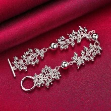 925纯银镀层葡萄造型光滑珠链手链，时尚女士结婚订婚礼物礼物 - 銀色 - 查看 2