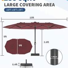 Sombrilla Rectangular Extragrande de 4.5 m, Doble Cara con Luces LED Solares – Resistente, Protección UV, Base Incluida – Ideal para Patio, Jardín y Piscina - burdeos - Ver 11