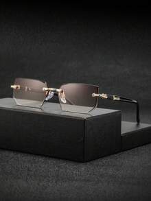 1 Pair Men's Metal Square Frameless Glasses, Retro Personalized Classical Refined Luxurious Versatile Business Style, Fashionable Eyewear Suitable For Business Reception, Commuting, Driving, Golf - Multicolor - View 13