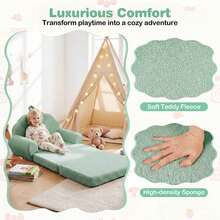 Fold-Out Kids Sofa 2-In-1 Convertible Toddler Couch & Lounger With Non-Slip Base Beige/Green/Pink - 綠色 - 查看 5