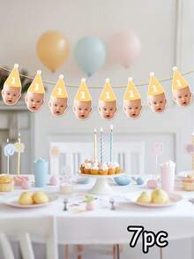 7/14/21pcs Customizable Birthday Photo Decorations, Personalized Photo Garland, 1st Birthday Banner, Personalized Birthday Hat Decor Garland, Birthday Party Gifts, Baby Shower/Gender Reveal Party Banner, Personalized Gift, Unique Gift - Multicolor - View 14