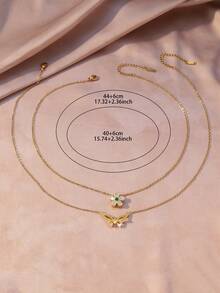 Hihho 2pcs Gold Double-Layer Zirconia Stone Necklace Set, Luxury Layered Choker Necklace With Flower/Butterfly Pendant, Sparkling Necklace Shining Like Blooming Flowers And Dancing Butterflies - Necklace Set - View 6