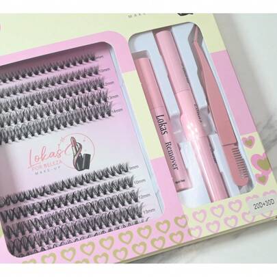 Kit Cílios Tufo Love Rain  Diy Lash Kit com Cola + Finalizador + Pinça Extenção de Cílios