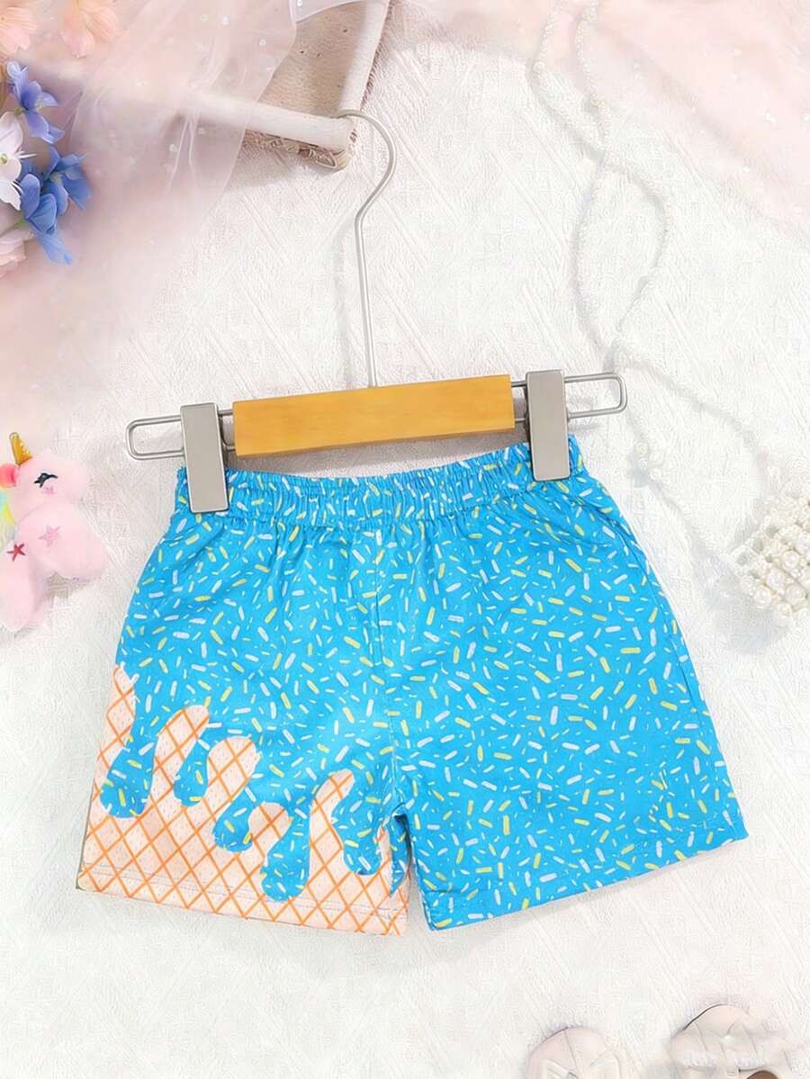 Boys' Shorts, Ice Cream Color Scheme, Casual Style For Spring And Summer, Suitable For Outdoor Everyday Wear, Birthday Gift, Holiday Gift, Easter And St. Patrick's Day Gift. - Multicolor - View 1