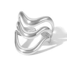 Frminee 3pcs/Set Stackable Geometric Silver Stainless Steel Ring Set, Women Daily Wear Jewelry, Everyday Accessory And Gift - Silver Style 3 - View 8