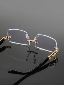 1 Pair Men's Metal Square Frameless Design Glasses, Personality Business Style Classical Luxury Elegant Casual Elegant, Fashionable Glasses Suitable For Business, Commuting, Reception, Driving, Banquet Wear - Multicolor - View 6