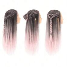 Synthetic Fiber Hair Styling Head, 24 Inch Hairdresser Training Head, Mannequin Doll For Salon Practice - Pink - View 4