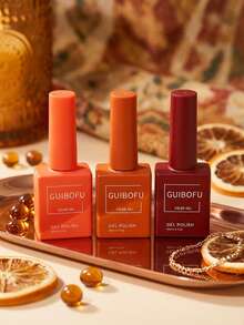 GMUME 3瓶/套 15毫升 秋季南瓜凝胶指甲油，焦橙色枫叶红酒红色，万圣节感恩节秋季色彩，温暖季节美甲，UV LED可卸甲油 - 彩色 - 查看 4