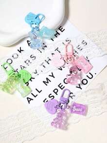 Transparent Bear Keychain, Candy Heart Pendant, Suitable For Phone, Bag, Earphone Case, Cute Stationery, Student Gift - A - View 4