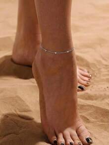 1件极简银色链脚链，精致串珠脚链，简约波西米亚风沙滩夏季饰品，女士礼物 - 銀色 - 查看 1