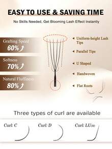 12 Rows U-Shaped 3D 4D 5D Eyelash Extension, New Velvet & Silk U-Shaped W-Curl Flare Lightweight & Fluffy Faux Mink False Eyelashes - LU(M) - View 4