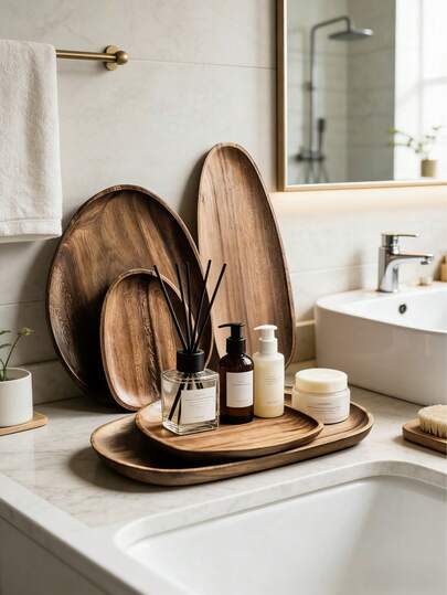 1pc Wooden Bathroom Countertop Tray, Tray, Bathtub Tray, Bathroom Tray, Bathroom Tray, Irregular Rosewood Bathtub Tray, Wooden Tray, Decorative Tray, Candle Holder Home Decor Display Tray, Living Room Decor, Tray Decor, Can Hold Perfume Bottles, Toothpaste, Hand Wash, Shower Gel - Solid Wood Bathroom Tray, Kitchen Display Tray, Room Supplies, Bathroom Accessories, Bathroom Storage, Room Decor, Bathroom Decor, Bathroom Shelf