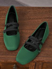 女士时尚方头低帮绿色鞋，休闲办公百搭鞋，户外休闲高端优雅平底玛丽珍芭蕾舞鞋，夏季 - 綠色 - 查看 2