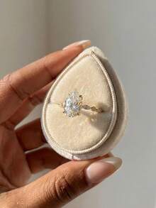 1枚女士水滴形戒指，S925纯银镶嵌奢华锆石，优雅精致，适合结婚订婚，也是送给她的珠宝礼物。 - 金色 - 查看 2