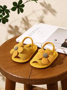 女婴夏季凉鞋，花朵图案，软底，新生儿幼儿学步鞋，婴儿床鞋，黄色、白色、红色、粉色 - 黃色 - 查看 10