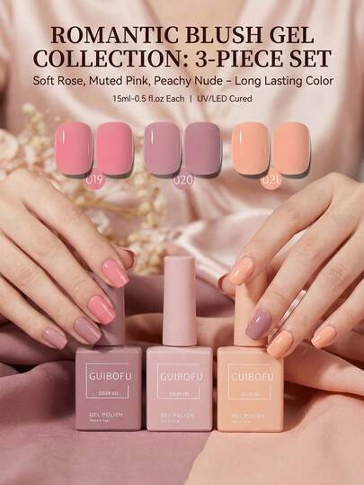 GMUME 3Pcs/Set 15ml Blush Pink Gel Nail Polish, Peach Coral Rose Bean Paste Color, Sweet Spring Wedding Bridesmaid Nails, Natural Girly Look, Soak Off UV LED Gel Varnish