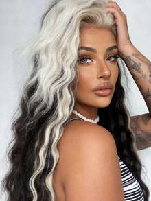 Black And White Highlight Deep Wave Lace Front Wigs Human Hair Free Parting 13x4 HD Transparent Curly Wave Lace Closure Wigs Human Hair With Baby Hair 250 Density Ombre Colored Glueless Wigs Human Hair Pre Plucked Bleached Knots Brazilian Remy Hair For Women - 黑白高光 - 查看 6