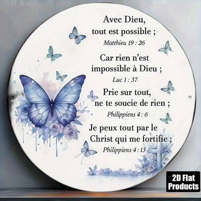 8*8 Inch Round French Vintage Decorative Plaque, "Faith And Hope" Inspirational Sign, Suitable For Decorating Living Room, Study, Office, Bedroom, Cafe And Church. Random Hole Positions