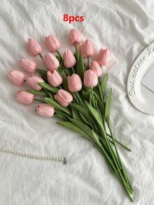 3pcs Artificial Tulip Flowers Decor, Home Decoration Accessories, Fake Flowers For Living Room & Bedroom - Dusty Pink - View 23