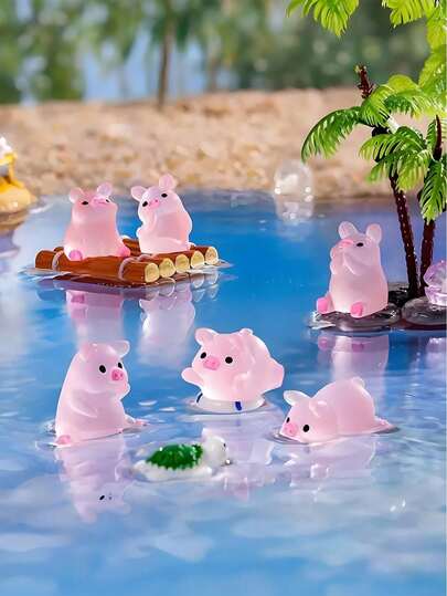 10/20pcs Luminous Mini Resin Pig, Glow In The Dark Pink Piggy Tiny Animals Figures Ornament For DIY Fairy Garden, Glass Container, Potted Plant Decor, Micro Landscape Craft, Garden Decoration, Car Interior Accessories, Party, Perfect Birthday Gift