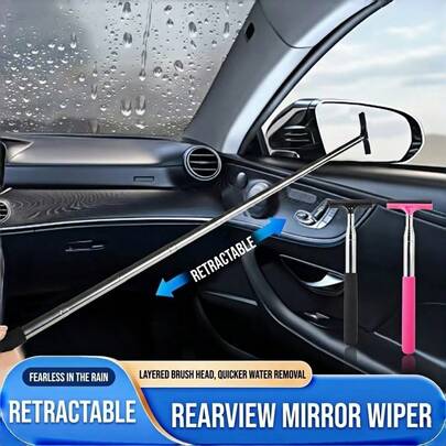 Universal Car Mirror Rain Remover Tool, Retractable Side View Mirror Squeegee With Long Handle, Essential Automotive Clear Vision Accessory(Black)