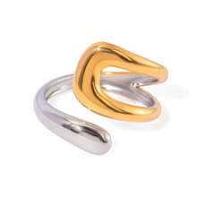 Frminee 3 piezas/1 pieza Anillos apilables de acero inoxidable grueso para mujeres, anillos de nudillo abiertos exagerados chapados en oro de 18K - Color mezclado oro y plata - Ver 10