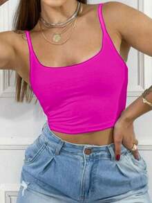 Women's Cropped Tank Top In Supplex Fabric For Summer. - Hot Pink - View 1