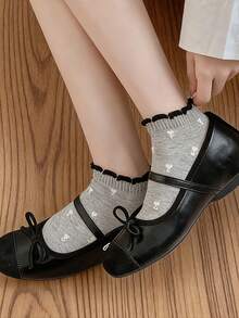 5双装女士透气可爱碎花图案休闲短袜，适合日常穿着和外出，四季皆宜，圣诞礼物 - 彩色 - 查看 5