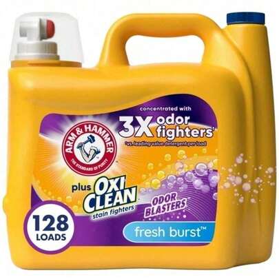 ARM & HAMMER Plus OxiClean Odor Blasters Liquid Laundry Detergent, Fresh Burst – 32.5 Fl Oz, 25 Loads, Powerful Odor Elimination, OxiClean Stain Fighters, Long-Lasting Freshness, Deep Clean, Ideal For Active Families, Sports Gear, And Everyday Laundry, Tough On Odors Yet Gentle On Clothes, Works In All Washing Machines, Helps Remove Tough Stains & Dirt, Fresh Burst Scent For A Clean, Invigorating Feel.