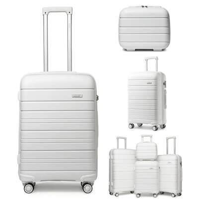 14/20/24/28 Inch Small Medium Large Hard Shell Suitcase Set With Vanity Case | Carry On & Check In Luggage For Women Men Family Travel | Spinner Wheels, TSA Lock & YKK Zippers | 3 Or 4 Piece Lightweight Set White