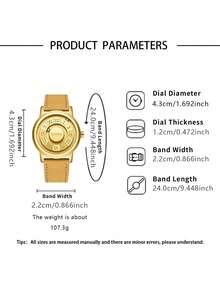 DOM 1pc Men's Watch, Retro Style Roman Numeral Dial Quartz Waterproof Wristwatch, Unique Magnetic Levitation Technology, Leather Strap And Steel Strap, Suitable For Gifts And Daily Wear - Gold Dial Brown Leather Strap - View 4