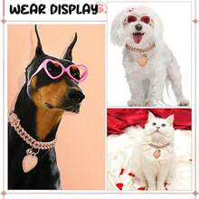 Adjustable Heart-Shaped Pendant Pet Collar, Bling Rhinestone Embellished Cuban Chain Necklace, Comfortable Fit For Small To Medium Dogs - Multicolor - View 6