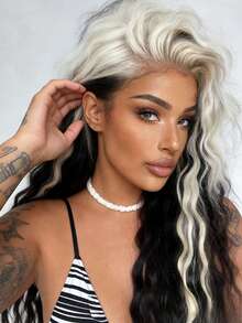 Black And White Highlight Deep Wave Lace Front Wigs Human Hair Free Parting 13x4 HD Transparent Curly Wave Lace Closure Wigs Human Hair With Baby Hair 250 Density Ombre Colored Glueless Wigs Human Hair Pre Plucked Bleached Knots Brazilian Remy Hair For Women - 黑白高光 - 查看 2