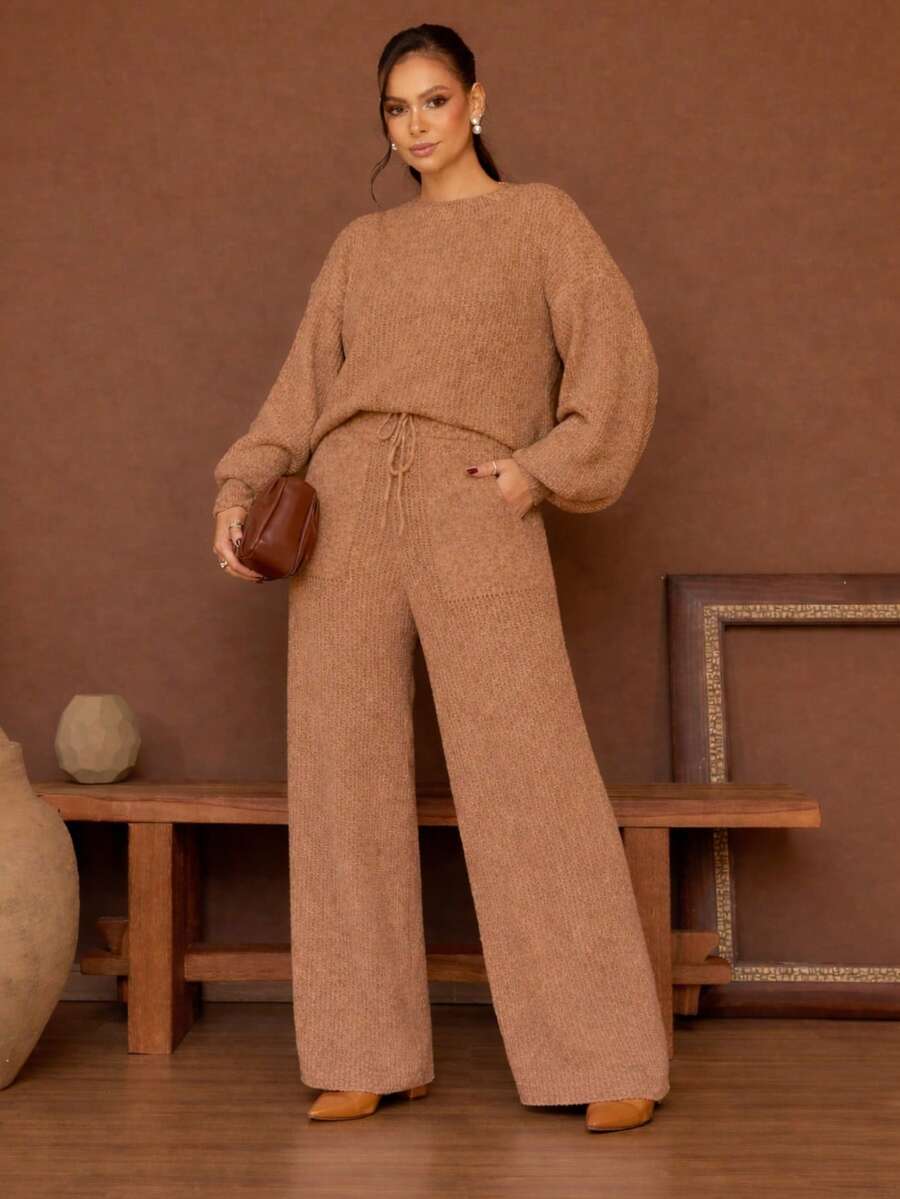 Women's Long-Sleeved Mousse Knit Set, Women's Winter Clothing, Tailored Pants - Lạc đà - Xem 1