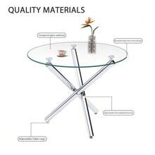 Round Dining Table With Tempered Glass Top And Metal Legs, Coffee Table, Modern Minimalist Dining Table, 80 * 80 * 76 Cm - View 9