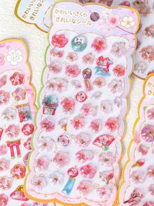 Pegatinas 3D de Sakura de dibujos animados lindas - Patrón de Sakura de color claro, adecuado para decorar fundas de teléfono, cuadernos, genial para manualidades, pegatinas divertidas, expansión de diario, pegatinas 3D, pegatinas de diario, pegatinas decorativas, pegatinas de papelería - Multicolor - Ver 5