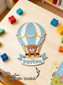 1pc Personalized Children's Decoration, Wooden Bear Hot Air Balloon Pattern 25-35cm, Bedroom Nursery Decor, Back To School Gift For Kids And Students - Black - View 5